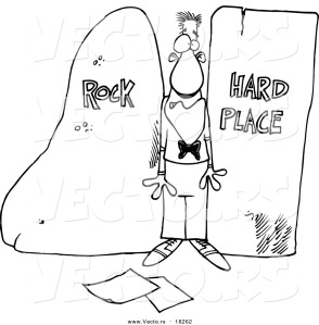 vector-of-a-cartoon-man-stuck-between-a-rock-and-a-hard-place-outlined-coloring-page-by-ron-leishman-18262